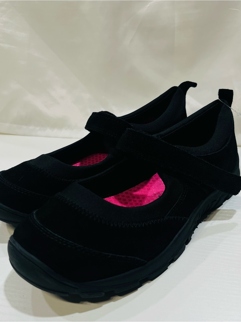 Lands' End Black Mary Jane Moccasins with Pink Insole